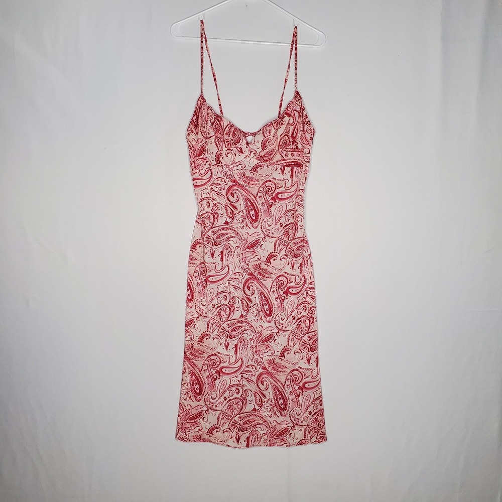 Vintage Express Paisley Slip Dress Women 3/4 Pink 90s Fairy Grunge Midi A-Line